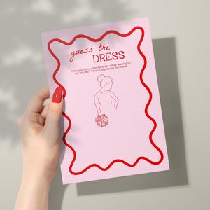 Guess the Dress Bridal Shower Game | Pink and Red Bridal Shower, Bridal Shower Games, Printable Game, Editable Template, Wavy, Squiggly