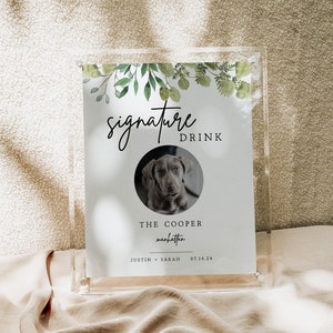 Pet Signature Drink Sign Template | Greenery, Dog Signature Drink Sign, Cat Signature Drink, Dog Signature Cocktail Sign, Printable, G1