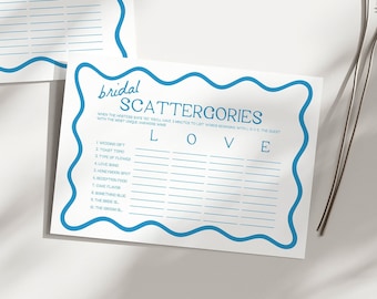 Bridal Shower Scattergories Game | Scattergories Game Card, Bridal Shower Game, Printable Game, Editable Game, Wavy Border, Squiggly, WB1