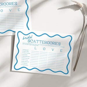 Bridal Shower Scattergories Game | Scattergories Game Card, Bridal Shower Game, Printable Game, Editable Game, Wavy Border, Squiggly, WB1