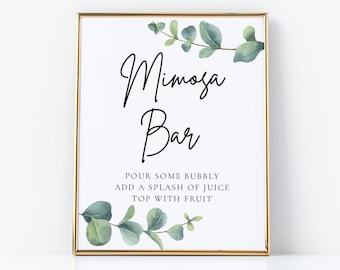Eucalyptus Mimosa Bar Sign | Bridal Shower Mimosa Bar Sign, Editable Mimosa Bar Printable, Bridal Shower Signs, Greenery, Instant Download