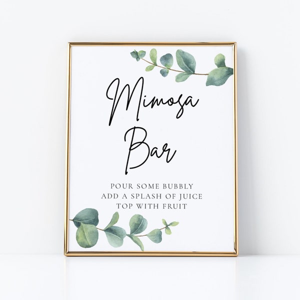 Eucalyptus Mimosa Bar Sign | Bridal Shower Mimosa Bar Sign, Editable Mimosa Bar Printable, Bridal Shower Signs, Greenery, Instant Download