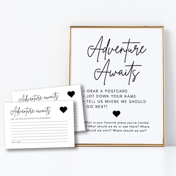 Minimal Adventure Awaits Sign | Luna, Travel Guestbook, Wedding Travel Ideas and Advice, Wedding Guestbook Sign, Printable Wedding Sign