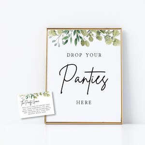 Panty Game and Card Insert | Greenery, Drop Your Panties Here Sign and Card, The Panty Game, Bachelorette Party Game, Bring a Panty, G1