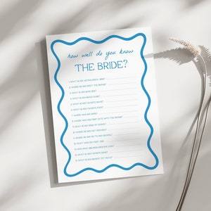 How Well Do You Know the Bride | Bridal Shower Game, Who Knows The Bride Best, Bridal Trivia, Printable Game, Wavy Edge, Wiggly, WB1