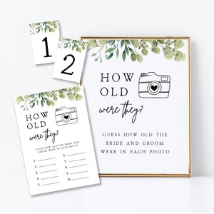 How Old Were They Bridal Shower Game | Greenery, Coed Shower Game, Wedding Shower Game, Guess How Old They Were, Photo Game, Editable, G1