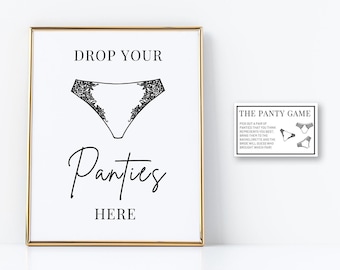 Drop Your Panties Here Sign and Card | Bachelorette Party Games, The Panty Game, Lingerie Game, Bridal Shower Games, Instant Download