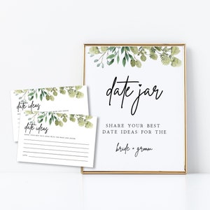 Date Night Sign and Card Template | Greenery, Date Jar Sign, Date Ideas, Newlywed Date Night Card, Bridal Shower, Wedding Signs, G1