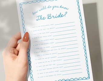 How Well Do You Know the Bride | Printable Hand Drawn Style Bridal Shower Game, Who Knows The Bride Best, Bridal Trivia Game, Doodle, HDB
