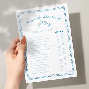 He Said She Said Game | Hand Drawn Bridal Shower Game, Printable He Said She Said Game Card, Editable Game, Doodle Style, Scribble, HDB