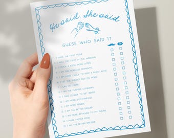 He Said She Said Game | Hand Drawn Bridal Shower Game, Printable He Said She Said Game Card, Editable Game, Doodle Style, Scribble, HDB