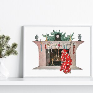 PRINTABLE Vintage Stocking Art Print | Christmas Art Prints, Printable Holiday Art, Instant Download, Fireplace, Vintage Art Prints