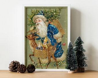 Printable Vintage Santa Art Print | Druckbare Weihnachtskunst, Weihnachtsmann Kunstdruck, Antiker Weihnachtsmann, Vintage Weihnachtskunst, Weihnachtsdekoration