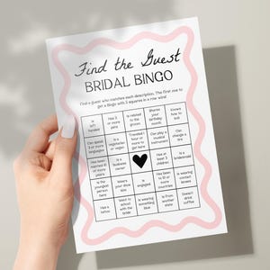 Bridal Bingo | Find The Guest Bingo, Shower Game Card, Ice Breaker Game, Get to Know You Game, Wavy, Pink, Printable Bridal Shower Game, WP1