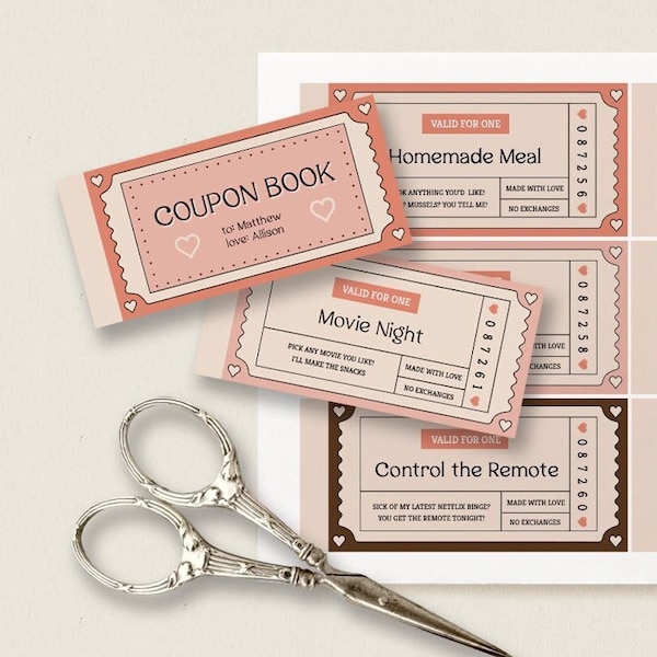 Customizable Love Coupon Book | Printable Coupon Book, Valentine's Day Gift, Last Minute Gift Idea, Anniversary Gift, Gift for Him, DIY Gift