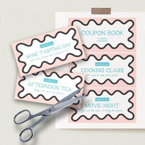 Editable Coupon Book Template | Valentine&#39;s Day Coupons, Printable Coupons, Mothers Day Gift, Love Coupons, Wavy, Scallop, Last Minute Gift