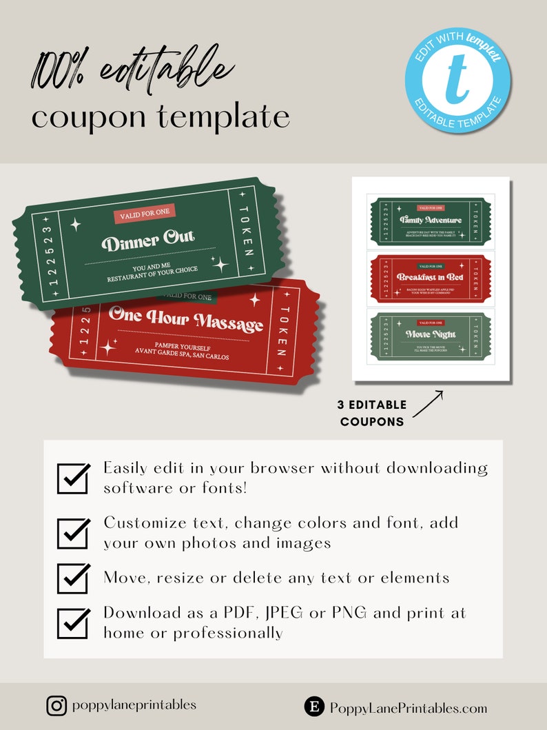 Christmas Coupon Template Christmas Gift Voucher, Printable Coupons, Custom Coupon Book Template, Love Coupons, Gift For Him, Gift For Her image 5