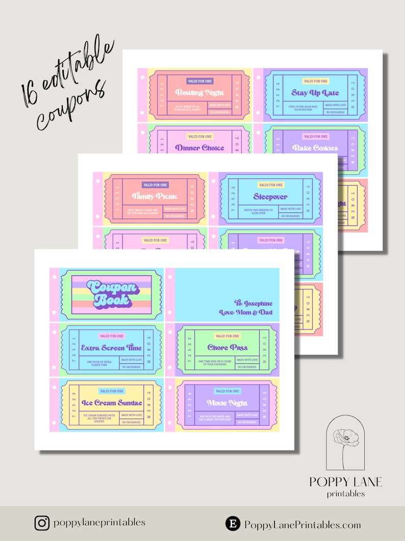 Editable Coupon Book Template Printable Coupons, Customizable Coupon