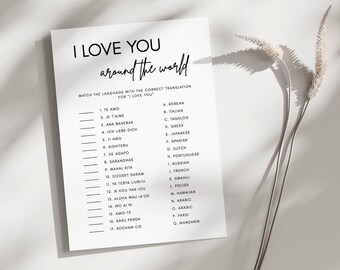 I Love You Around the World Bridal Shower Game | Luna, I Love You In Different Languages Bridal Shower Game, Wedding Shower Games, Editable