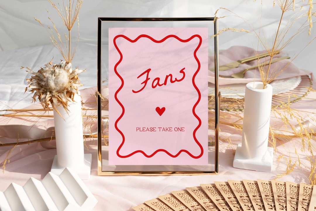 Pink and Red Fans Sign | Squiggly Wedding Sign, Wedding Fan Sign ...