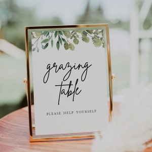 Grazing Table Sign | Greenery, Appetizer Sign, Cheese Board Sign, Wedding Grazing Table Sign, Rustic Wedding, Editable Template, G1