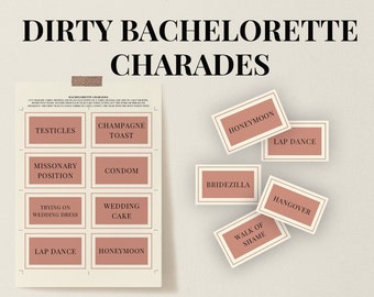 Charades de célibataires sales | SOPHIA, Bachelorette Party Games, Jeu de fête de poule, Téléchargement instantané, Charade Cards, Jeu de Bachelorette imprimable
