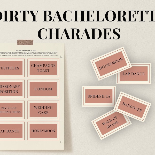 Dirty Bachelorette Charades | SOPHIA, Bachelorette Party Games, Hen Party Game, Instant Download, Charade Cards, Printable Bachelorette Game