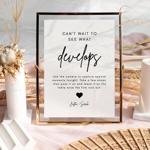 Wedding Disposable Camera Sign | Luna, Can&#39;t Wait to See What Develops, Camera Instructions, Minimalist Wedding Signs, Editable Template