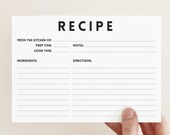 Minimal Recipe Cards, Bridal Shower Recipe Cards, Share a Recipe, Recipes for the Bride, Printable Recipe Card, Instant Download