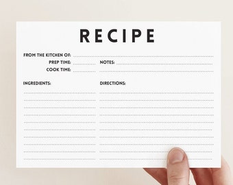 Minimal Recipe Cards, Bridal Shower Recipe Cards, Share a Recipe, Recipes for the Bride, Printable Recipe Card, Instant Download