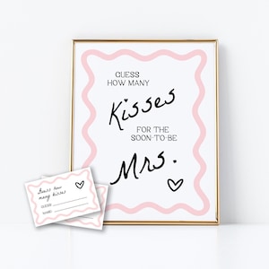 Guess How Many Kisses For The Soon To Be Mrs | Bridal Shower Game, Printable Game Sign and Answer Cards, Wavy Pink, Candy Game, WP1
