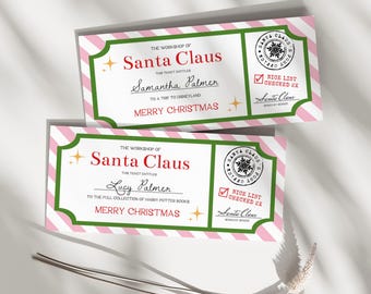 Christmas Gift Voucher Template | Editable Gift Ticket, Santa Claus Gift Voucher, Printable Santa Gift Ticket, Last Minute Gift, Pink Stripe