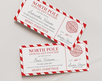 Editable Christmas Gift Voucher | Last Minute Gift, North Pole Gift Voucher, Printable Gift Certificate, Gift Ticket, Gift From Santa, R1