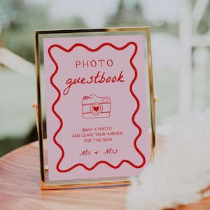 Photo Guest Book Sign | Pink and Red Wedding Sign, Photo Guestbook Sign Template, Polaroid Wedding Sign, Photo Guestbook Sign Template, Wavy
