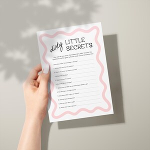 Dirty Little Secrets | Bachelorette Party Games, Bridal Shower Games, Who Knows The Bride Best, Printable, Pink, Wavy Border, Squiggly, WP1