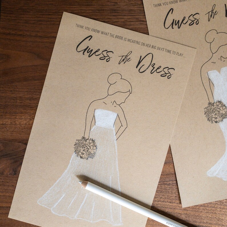 Guess The Dress Bridal Shower Game, Kraft Shower Game, Printable Bridal Shower Game, Rustic Wedding Shower Game, Unique Bridal Shower Game