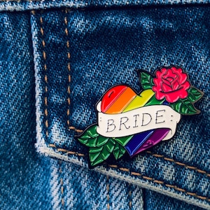 Bride Pride Enamel Pins, Lesbian Bachelorette Pins, Bride Pin, LGBTQ Wedding Pins, Gift for Bride, Hen Party Badge, Rainbow Pin, Mrs and Mrs