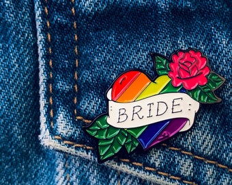 Bride Pride Enamel Pins, Lesbian Bachelorette Pins, Bride Pin, LGBTQ Wedding Pins, Gift for Bride, Hen Party Badge, Rainbow Pin, Mrs and Mrs