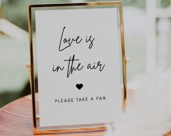 Minimalist Love is in the Air Sign | Luna, Wedding Fans Sign, Fan Favors for Wedding, Instant Download, Please Take One, Engagement Party