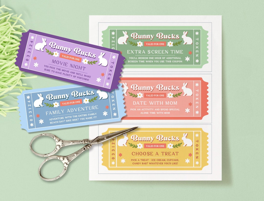 Printable Easter Coupons Bunny Bucks, Easter Egg Filler, Easter Bunny ...