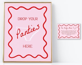 The Panty Game | Pink and Red, Bachelorette Party Game, Lingerie Game, Drop Your Panties Here Sign and Card, Wavy, Squiggly, Hen Party
