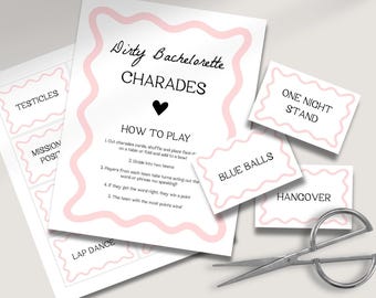 Dirty Bachelorette Charades | Bachelorette Party Games, Hen Party Games, Instant Download, Printable Bach Game, Charade Cards, Wavy, WP1