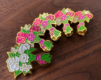Bachelorette Enamel Pin Set, Bouquet Pin, Bride Pin, Bridesmaid Pins, Bachelorette Pin, Bridesmaid Gift, Hen Party Badge, Flower Girl Pin