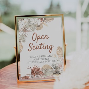 Boho Open Seating Sign | LANA, Ceremony Sign, Printable Open Seating Sign, Editable Sign, Tropical Wedding, No Assigned Seating, Bohemian