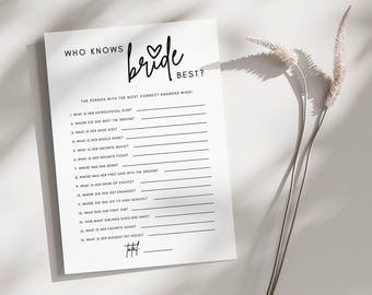 Who Knows Bride Best Bridal Shower Game | Luna, Minimalist Who Knows The Bride Most Game, How Well Do You Know The Bride, Editable Template