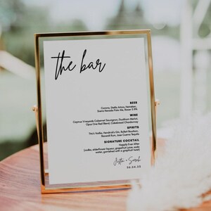 Minimalist Wedding Bar Menu | Luna, Wedding Drink Sign, Drink Menu Sign, Bar Menu Template, Editable Bar Menu, Printable Wedding Signs