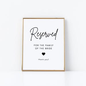 Minimalist Reserved Seating Sign | Luna, Wedding Reserved Signs, Printable Wedding Signs, Editable Template, Reserved Seats Sign, Modern