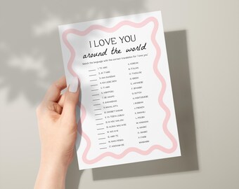 I Love You Around The World Game | Bridal Shower Games, Printable Games, Bachelorette Party Games, Instant Download, Wavy, Pink Games, WP1