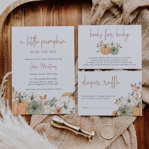 Little Pumpkin Baby Shower Invitation Bundle | Fall Baby Shower Invitation, Autumn Baby Shower Invite, A Little Pumpkin Is On The Way, F1