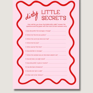 Pink and Red Dirty Little Secrets Game Who Knows the Bride Best Game